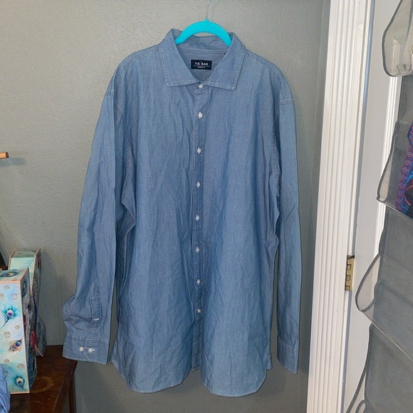 🍉Men’s Size 18 The Tie Bar Standard Fit 100% Cotton Blue Button Down Long Sleeve - Picture 1 of 4